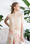 Fresca Blusa Beige Sin Mangas en Encaje y Ganchillo