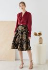 Midi Falda en Jacquard con Estampado Dorado Floral