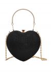 Bolso de mano con forma de corazón reluciente en negro