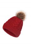 Gorro Beanie de punto trenzado con ribete de pompones en burdeos