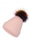 Gorro Beanie con ribete de pompones de colores en rosa