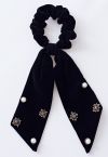 Coletero Velvet Bowknot Pearl Diamond en negro