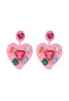 Aretes de cristal multicolor en forma de corazón en rosa