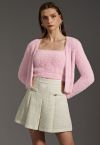 Conjunto de cárdigan y top de tirantes de punto difuso extrasuave en rosa