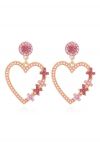 Aretes de gancho con corazón de diamantes rosas