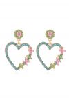 Aretes de gancho con corazón de diamantes azules