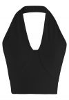 Top sujetador transpirable con cuello halter en forma de U en negro