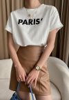 Camiseta de cuello redondo con estampado de París en blanco