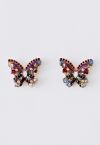 Aretes de mariposa con diamantes de cristal coloreado