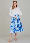 Falda midi plisada de jacquard con estampado floral azul real