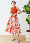 Falda midi de jacquard de rama naranja