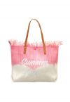 Bolso tote de lona bicolor Summer Vibes en rosa