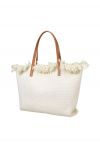 Bolso tote de lona con ribete de borlas en color crema