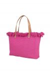 Bolso tote de lona con ribete de borlas en magenta