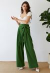 Pantalones anchos de cintura alta Bowknot en verde oscuro