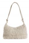 Bolso de hombro de lana de cordero suave de doble cuerda en color avena