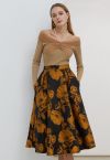 Falda midi acampanada de jacquard con elegancia floral