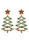 Pendientes ahuecados con diamantes de imitación de árbol de Navidad en verde