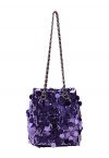 Bolso tipo bombonera con lentejuelas brillantes en morado