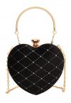 Clutch de corazón de terciopelo con forma de diamante de alta gama en negro