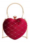 Clutch de corazón de terciopelo con forma de diamante de alta gama en rojo