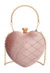 Clutch de corazón de terciopelo con forma de diamante de alta gama en rosa