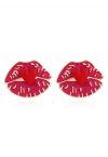 Pendientes de corazón con labios llameantes en rojo