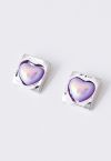 Pendientes de forma cuadrada de corazón violeta láser