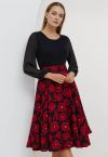 Falda midi de organza de jacquard de rosa roja