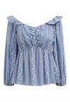 Top Dolly bordado con cadena Floret en azul