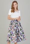 Falda midi plisada de jacquard con hortensias en acuarela