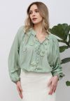 Camisa con botones de flores de encaje 3D Romantic Blossom en color menta