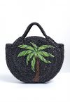 Bolso de paja tejido con patrón de árbol de coco