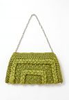 Bolso de hombro de paja trenzada en verde