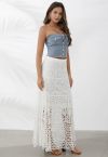 Falda larga de crochet con calado bohemio en blanco