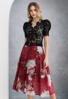 Falda midi de vuelo de organza suave Bright Peony