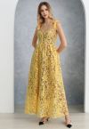 Vestido camisola de organza floral bordado amarillo