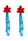 Pendientes de borlas con cuentas de flores rojas