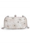 Beaded Floral Embroidered Clutch in Silver