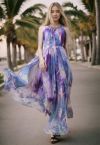 Maxi Vestido de Tirantes con Estampado Violeta Floral Acuarelado