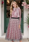 Encantadora falda midi de malla con corazones de terciopelo en color rosa