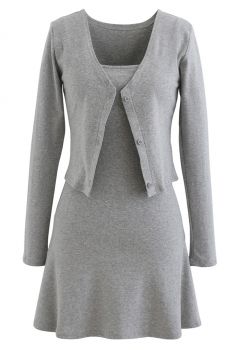 Vestido Twinset de mezcla de algodón con cuello en V y botones en gris