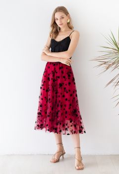 Falda midi de malla de doble capa en rojo de 3D Posy