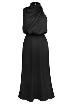 Vestido sin mangas con escote fruncido asimétrico en negro