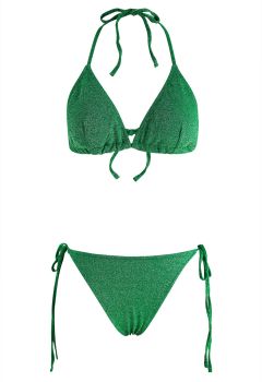 Deslumbrante conjunto de bikini con cordón metálico en verde