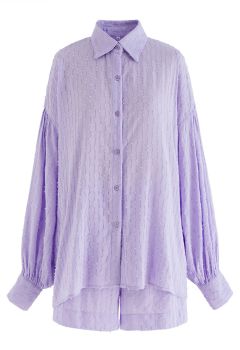 Conjunto de camisa extragrande con ojales y pantalones cortos Laid Back en lila