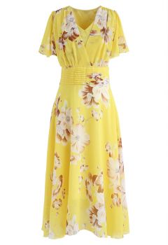 Vestido de gasa floral Sweet Surrender en amarillo