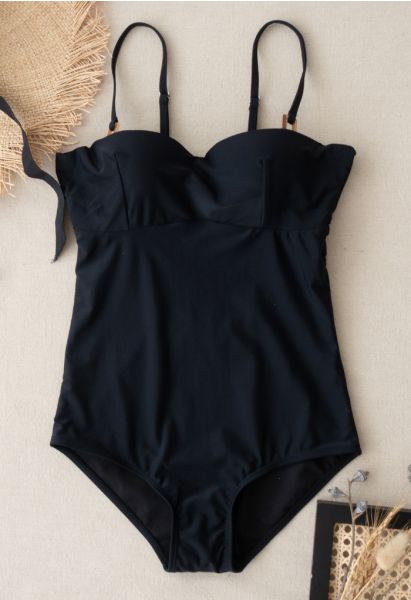 Bañador de una pieza con espalda abierta Bustier en negro