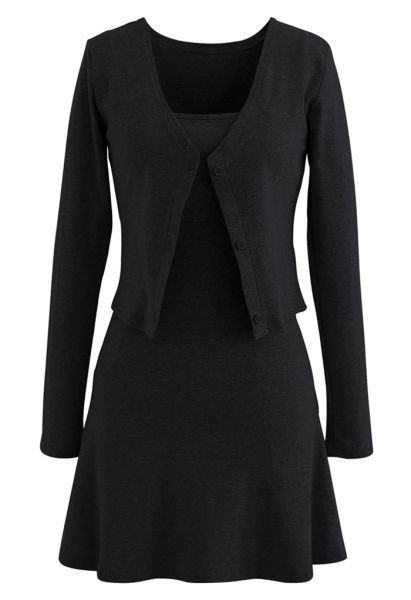 Vestido Twinset de mezcla de algodón con cuello en V y botones en negro