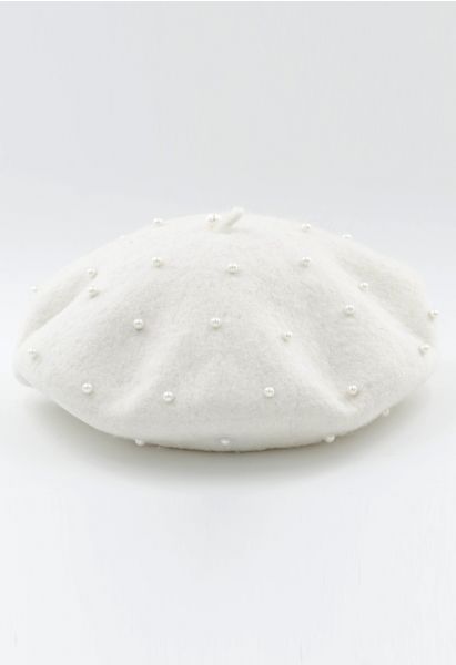 Boina de mezcla de lana perlada hecha a mano en blanco